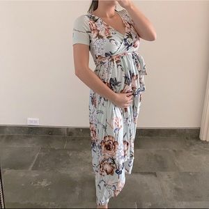 Pinkblush floral wrap maternity dress